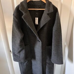 Banana Republic Factory Gray Trench Coat with Wide Lapels and Relaxed Fit